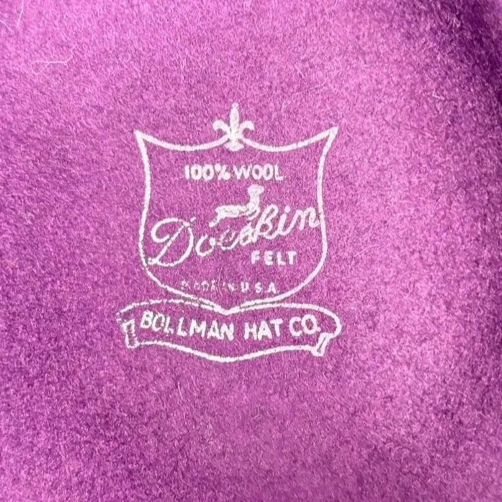 Vintage Bollman Hat Co Purple Wool Doeskin Felt Hat Black Bow Made USA